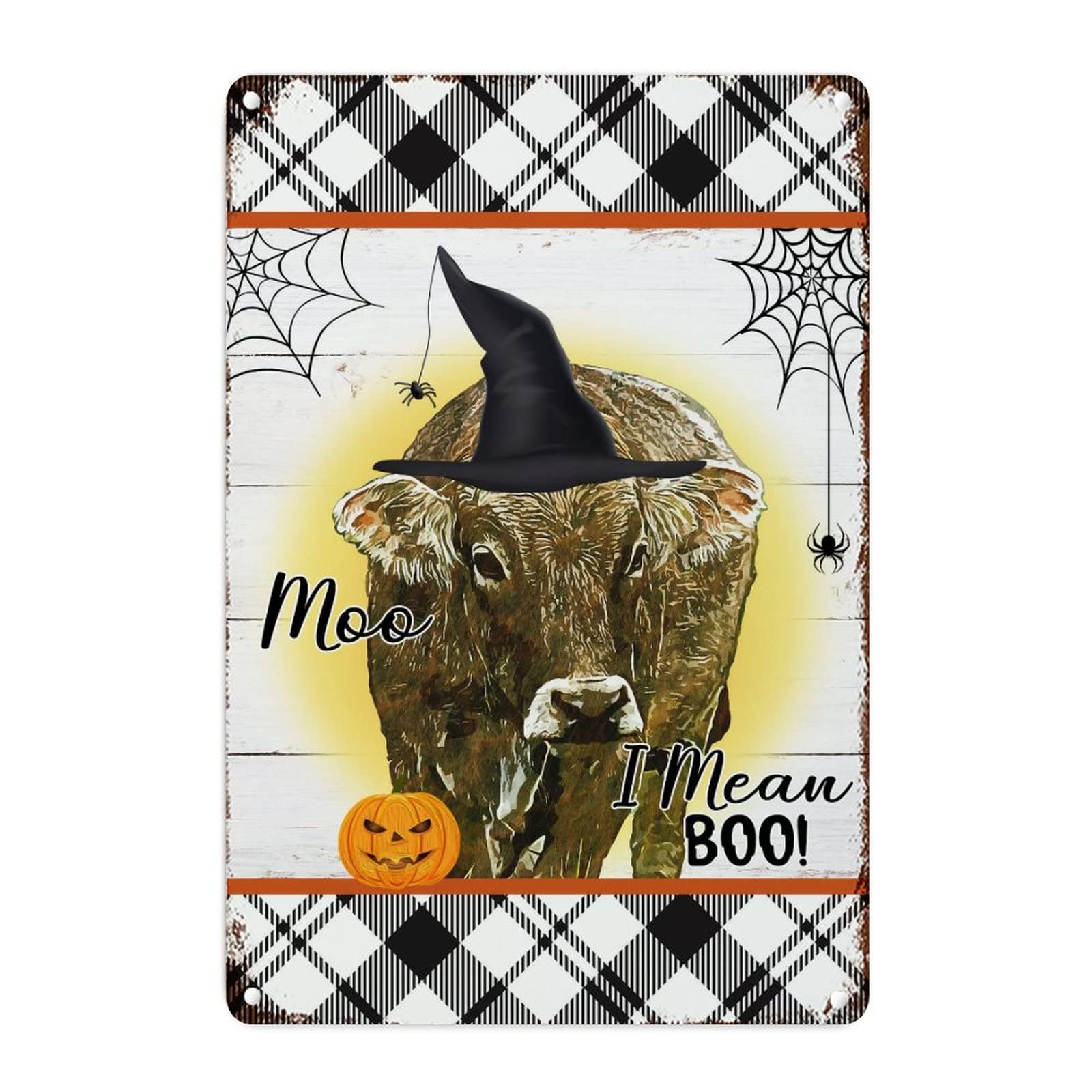 Plaque murale métal vache sorcière « I Mean Boo » durable