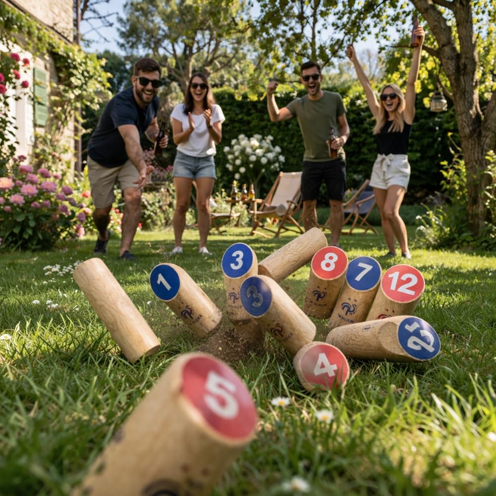 FFF Jeu de Quilles Finlandaises en Bois, Équipe de France, Jeu d'Adresse en Plein Air pour Jardin, Adultes et Enfants