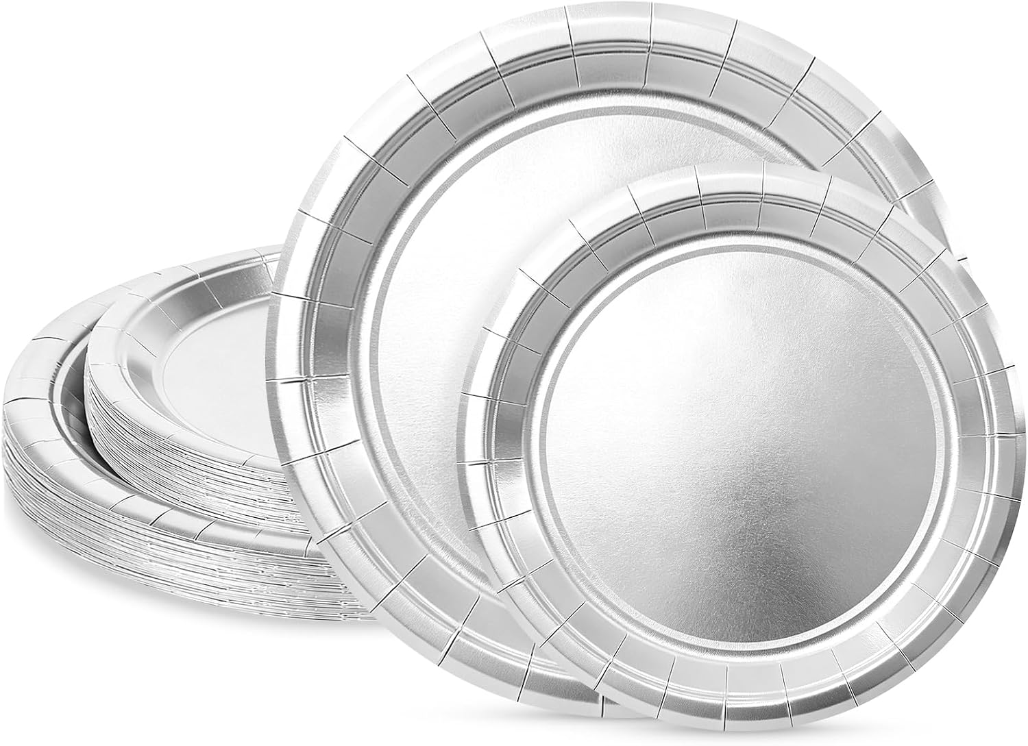 Silver Paper Plates Disposable, 50 Pcs (25-9" & 25-7")