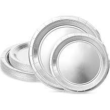 Silver Paper Plates Disposable, 50 Pcs 25-9" & 25-7"