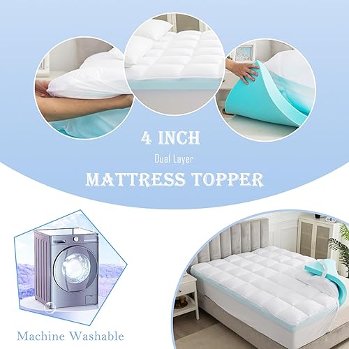 Miniatura 2 de WhatsBedding Cubrecolchón de espuma viscoelástica de doble capa de 4 pulgadas, espuma viscoelástica de gel de 2 pulgadas y funda de colchón superior