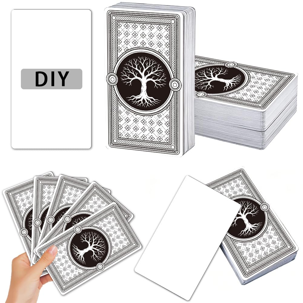 PRESSINART 100Pcs Tree of Life Blank Tarot Cards Bulk with Design on Back 2.71 x 4.72 Inch, DIY Playing Cards to Write On Make Your Own Oracle Deck for Tarot Practice Divination Reading Craft Kit