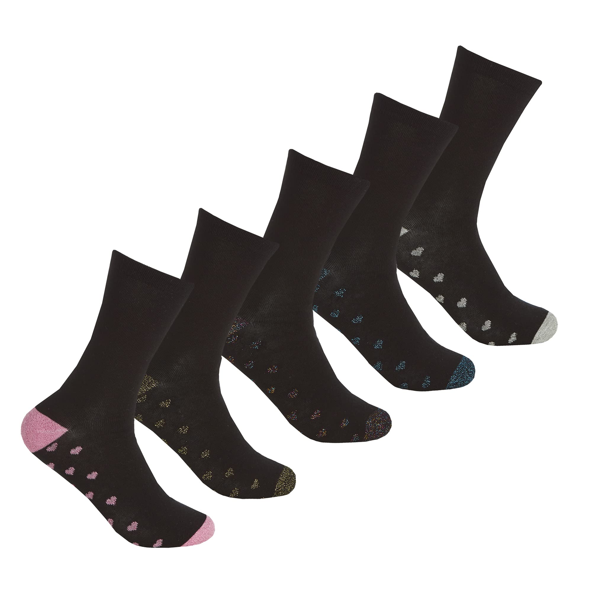 Undercover 5 Pairs Girls Glitter H&T Socks 43B731 Hearts 12.5-3.5