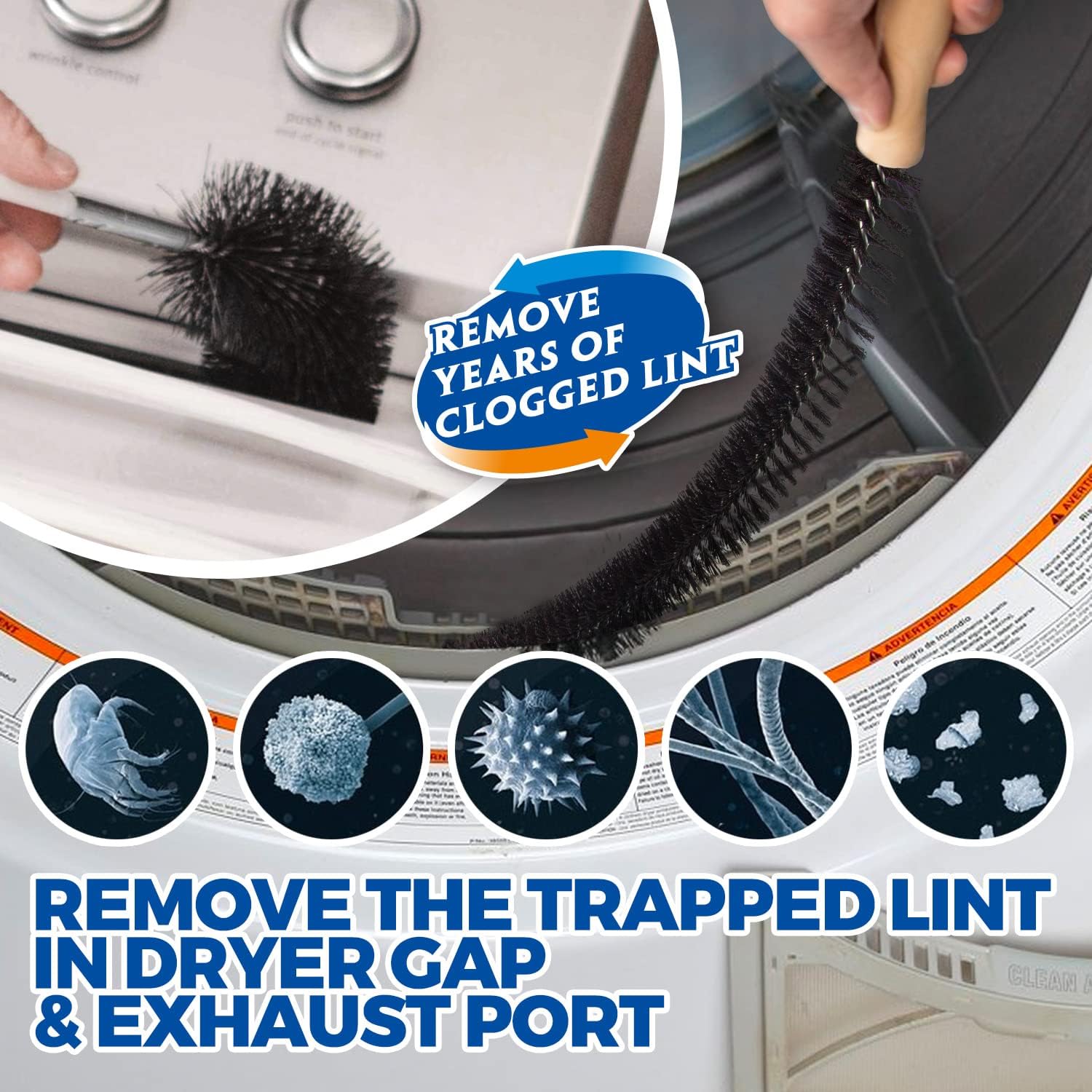 Holikme 8 Pieces Dryer Vent Cleaner Kit Dryer Cleaning Tools, Include 30 Feet Dryer Vent Brush,Omnidirectional Blue Dryer Lint Vacuum Attachment, Dryer Lint Trap Brush, Vacuum & Dryer Adapters