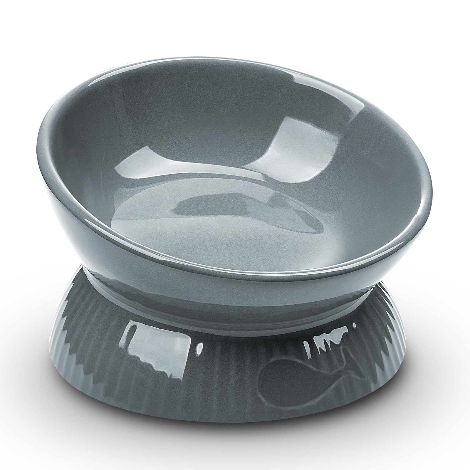 Kopmath Elevated Pet Feeding and Drinking Bowls, Ceramic Tilted Cat Food Bowl, Anti Vomiting, Stress Free on Neck and Spine, Spill-Proof, Anti-Tipping