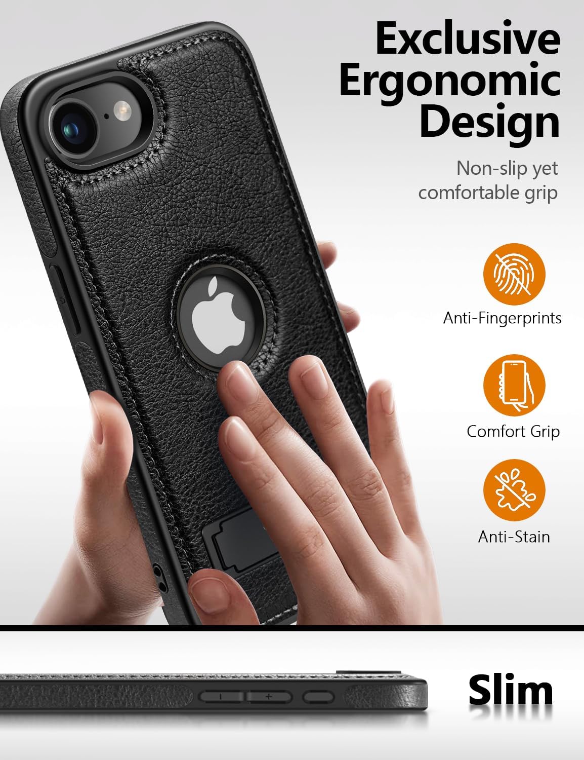 WTCASE Magnetic for iPhone17e / iPhone 16e Leather Case,Built-in Invisible Stand [Compatible with Magsafe] Protective Slim Kickstand Phone Cover 6.1" (Black) image 4
