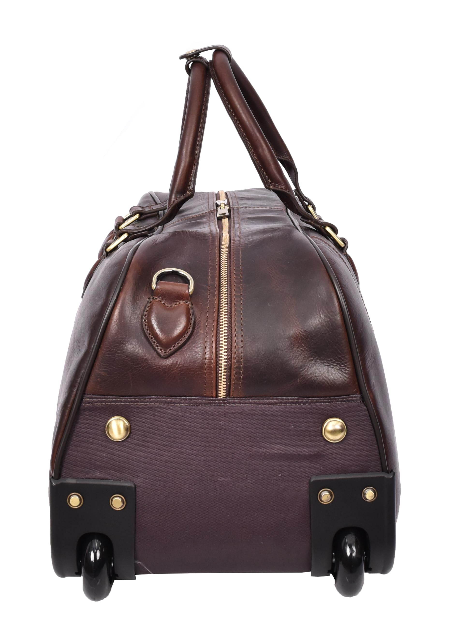 AL50 - Bolsa de viaje de piel con ruedas de alta calidad para fines de semana, Brown, L, Bolsa de transporte