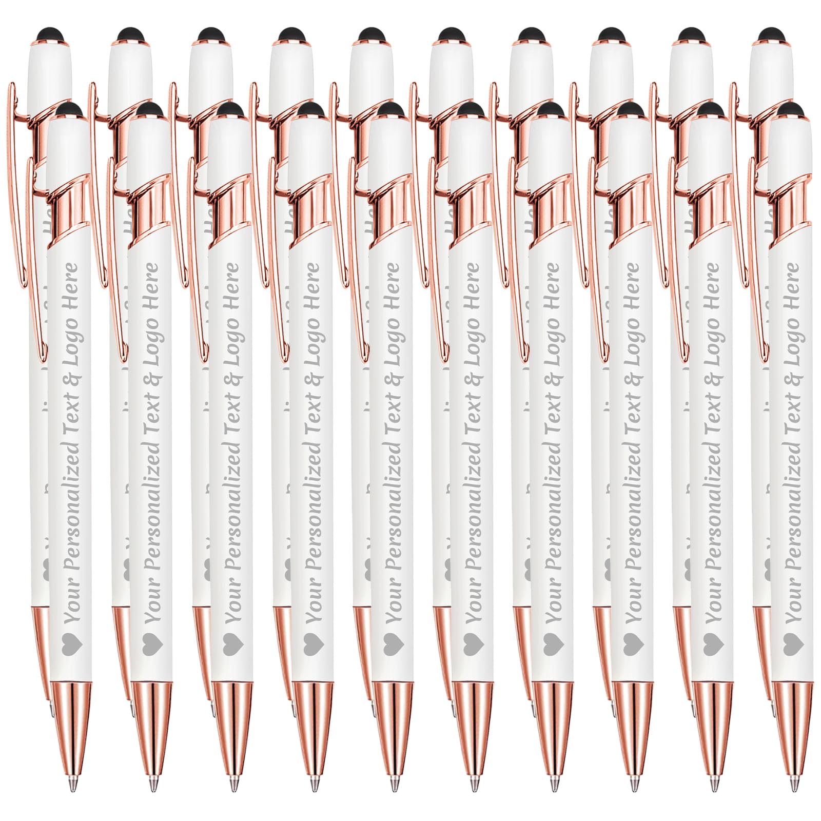 STREADVE Personalised Pen Add Your Own Logo Name Pens 20 Engraved Customised Ballpoint Pen Writing Stylus Pen Custom Church Communion Gift Unique Present, White — image 1