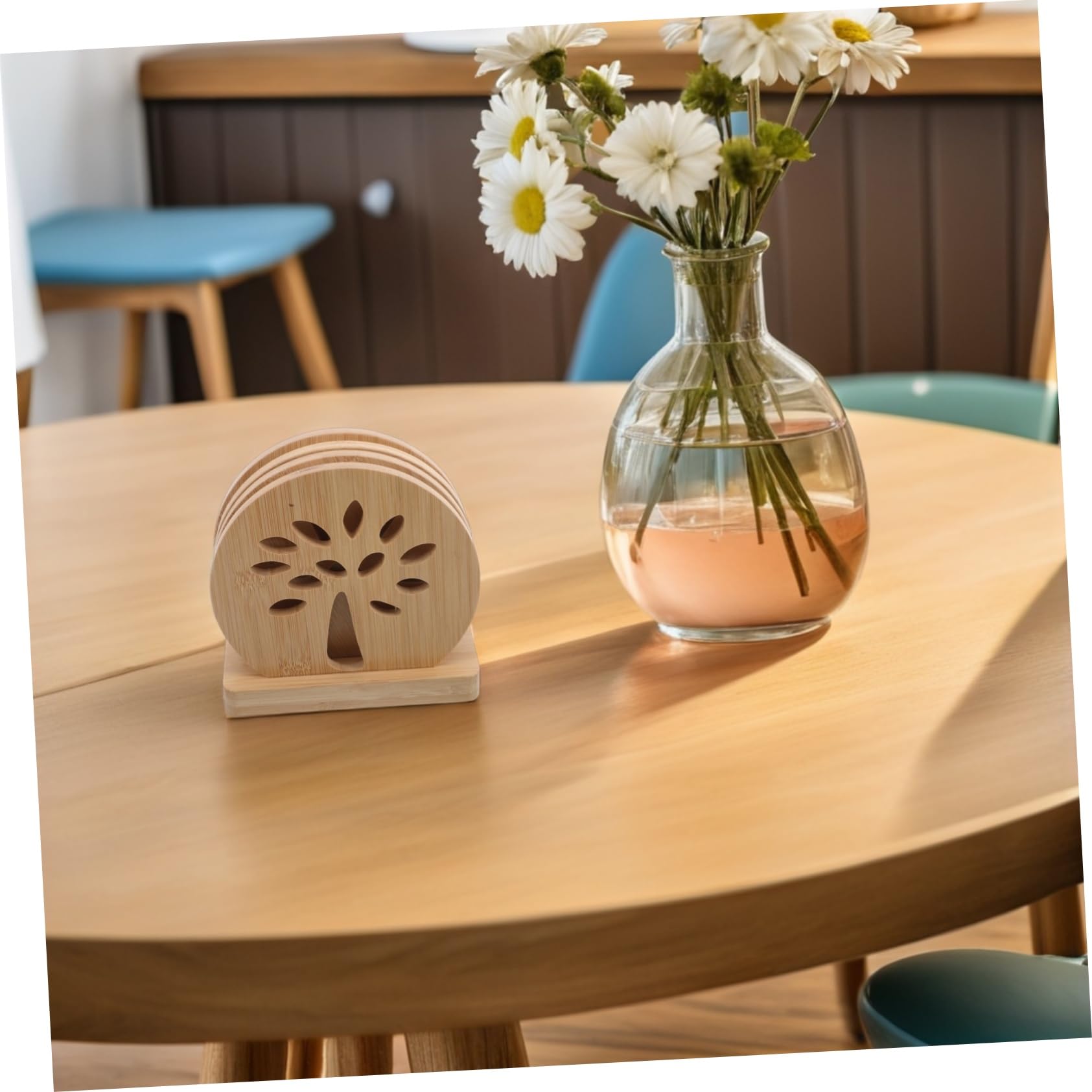 Dessous de Plat Usage Multifonctionnel en Bambou, Antidérapants Lot de 4 pour Table à Manger Cuisine
