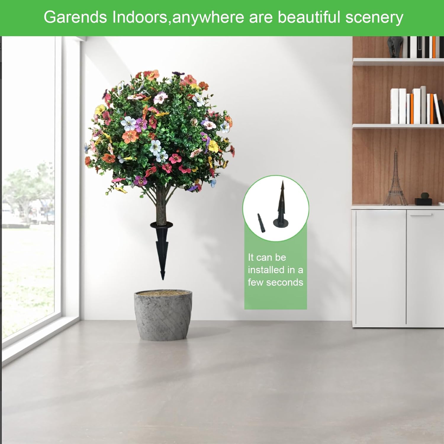 Artificial Violet Topiary Ball Trees,2 Sets of 25'' Fake Evergreen Plants with Ground Spike, UV Resistant Artificial Plants for Outdoor Indoor Garden Front Porch (Violet)