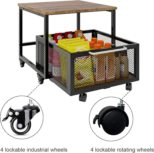 Miniatura 5 de PUNCIA Soporte para refrigerador con almacenamiento y ruedas, mini mesa de nevera rodante para café, unidad organizadora de dormitorio portátil para