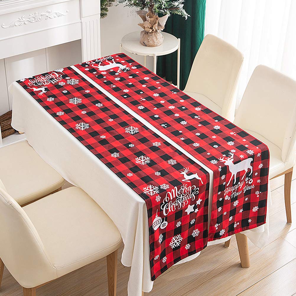 Christmas Dining Table Runner Cover,Xmas Checkered Ornament Cloth Table Covers for Thanksgiving Christmas Home,Kitchen,Dining,Cocktail Parties,Venue Banquet Decoration(letter)