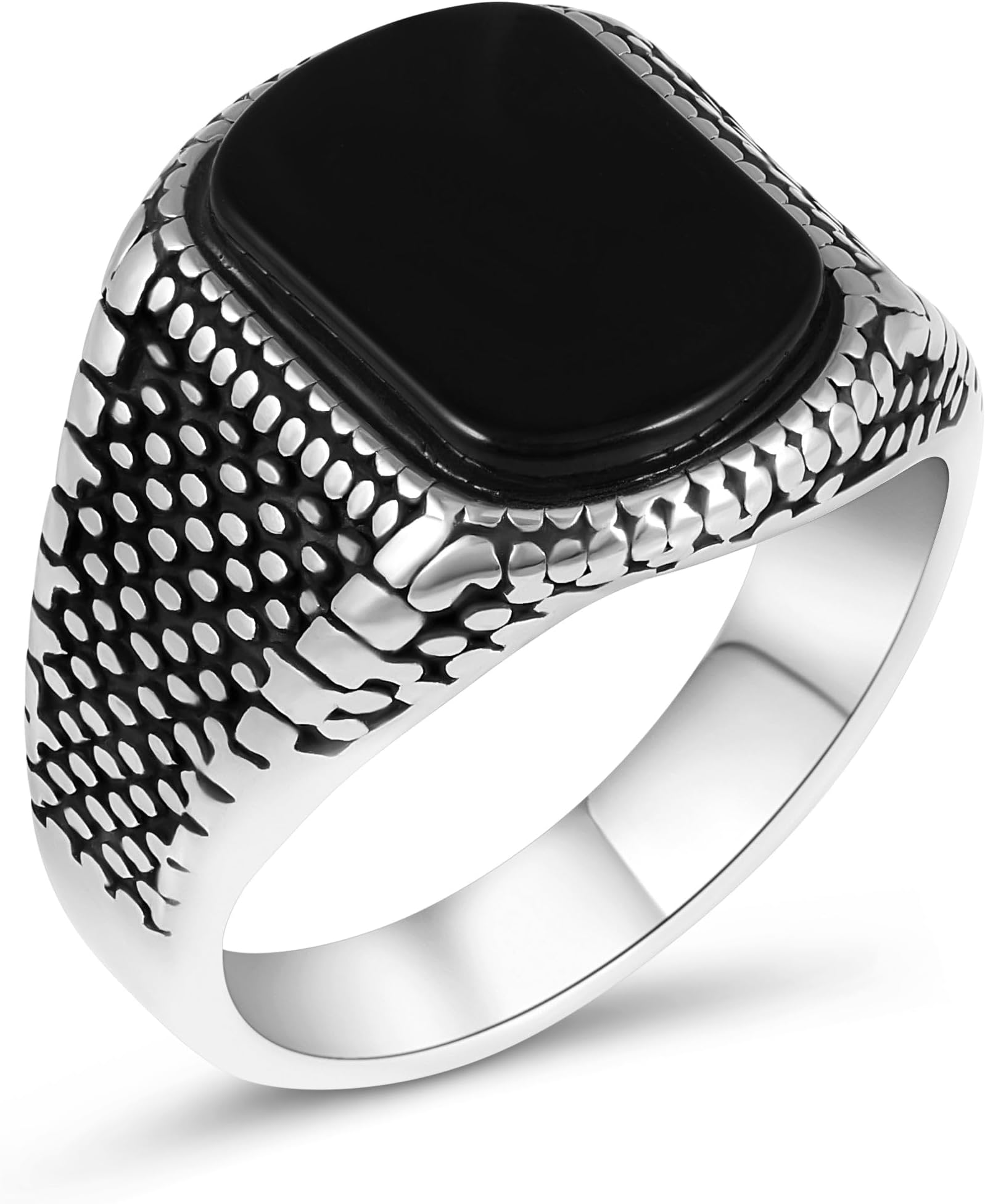 Men’s Stainless Steel Ring with Black Agate Stone – Statement Rings for Men | Durable Mens Jewelry, Anillos para Hombre, Fashion Pinky Ring