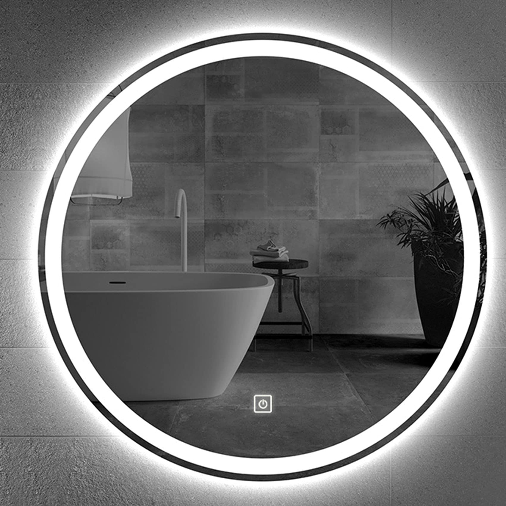 KWW Ronde spiegel badkamer LED verlichte spiegel, verlichte dimbare anti-condens wandgemonteerde make-up make-upspiegel met verlichting (100_x_100_cm