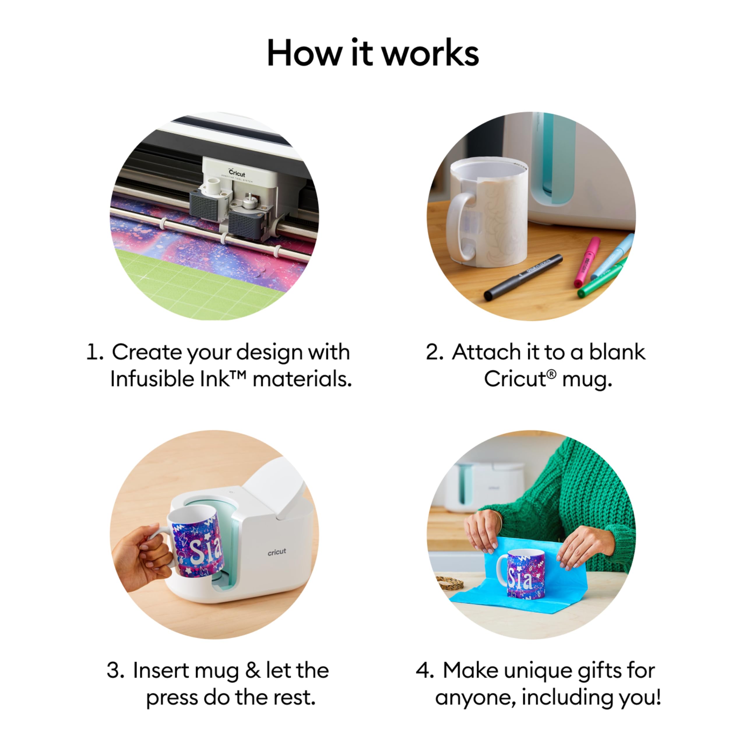 Cricut Starter kit con pressa a caldo per tazze e 12 tazze in ceramica vuote (bianco, 350 ml)