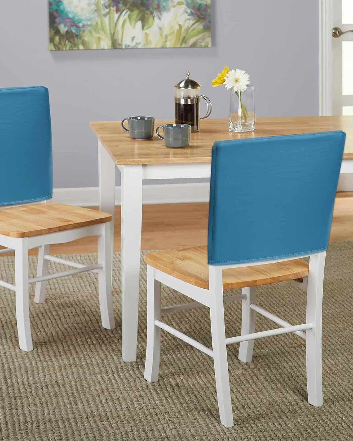 Blue Chair Covers for Dining Room, Farmhouse Solid Blue Color Linen Polyester Back Chair Protector, Rustic Modern Art 4 Pcs Dining Chair Decoration, 20 x 19 Inches