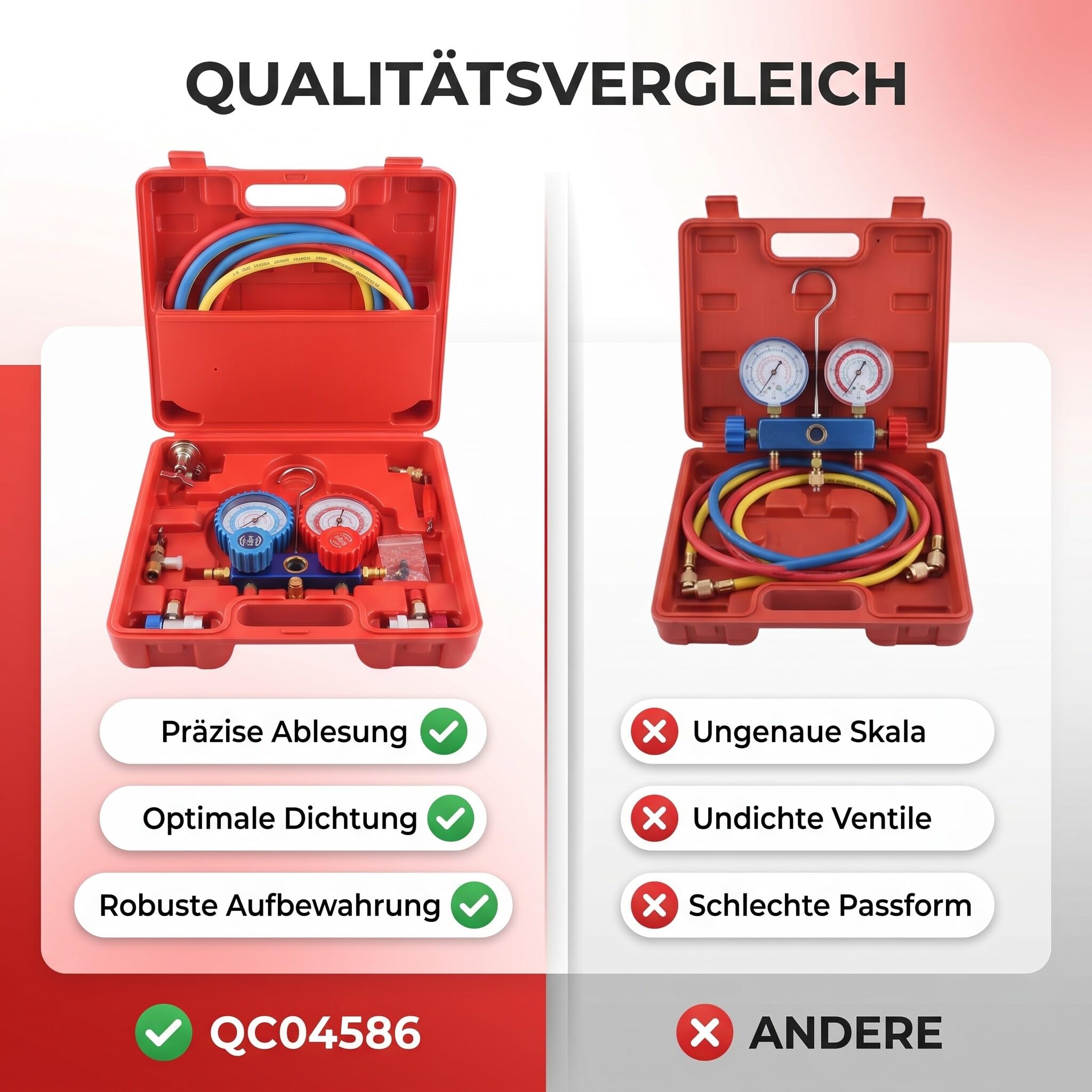 Klimaanlage Monteurhilfe R134A Kältemittel-Manifold-Messgerät Set mit 5-Fuß Schlauchset, Schnellkupplung für Split-Systeme
