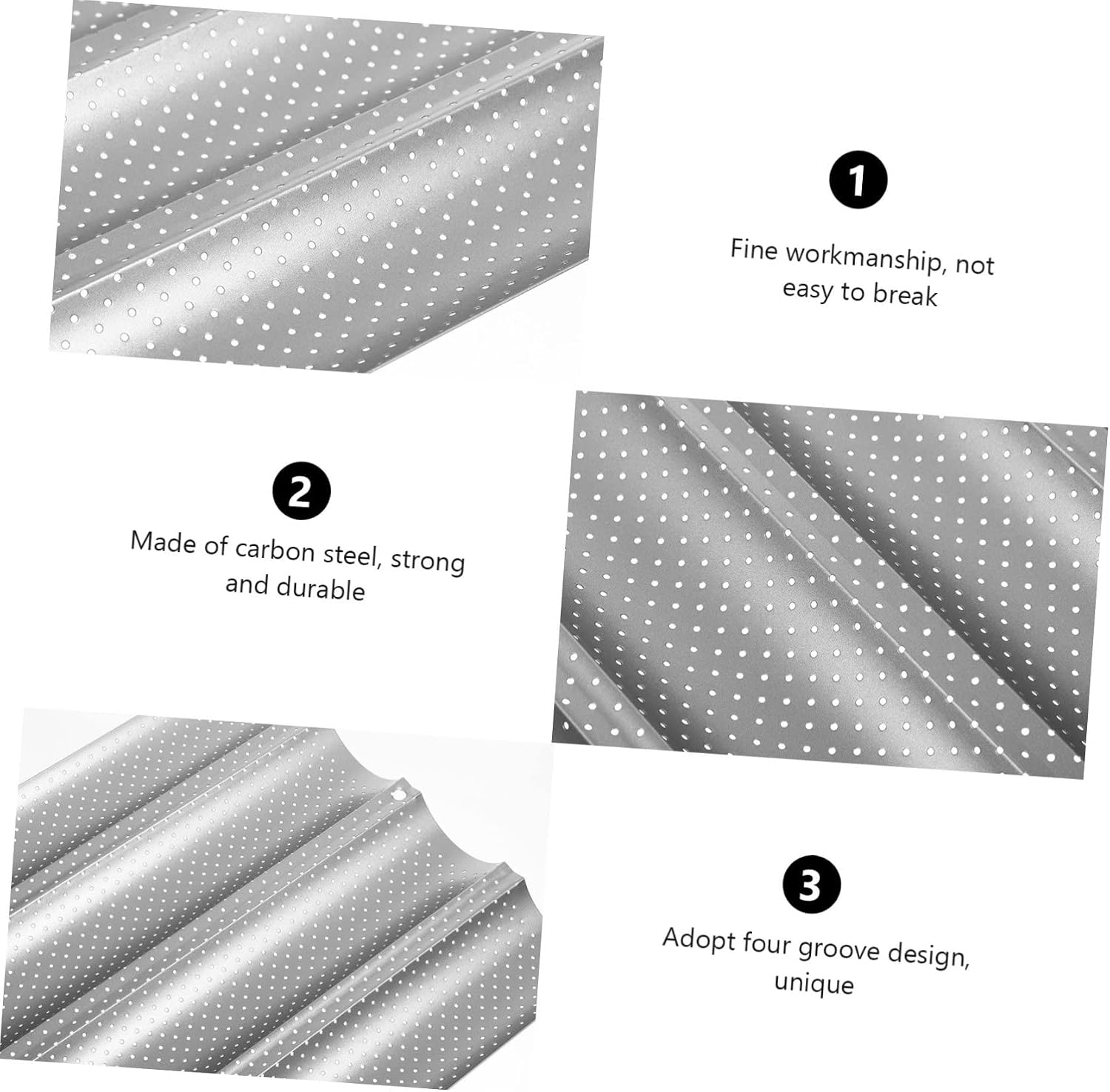 ABOOFAN Non-stick Four-slot Baking Pan for French Bread Silver Sturdy Baking Tray for Oven Use for Individual Loaves and Baguettes