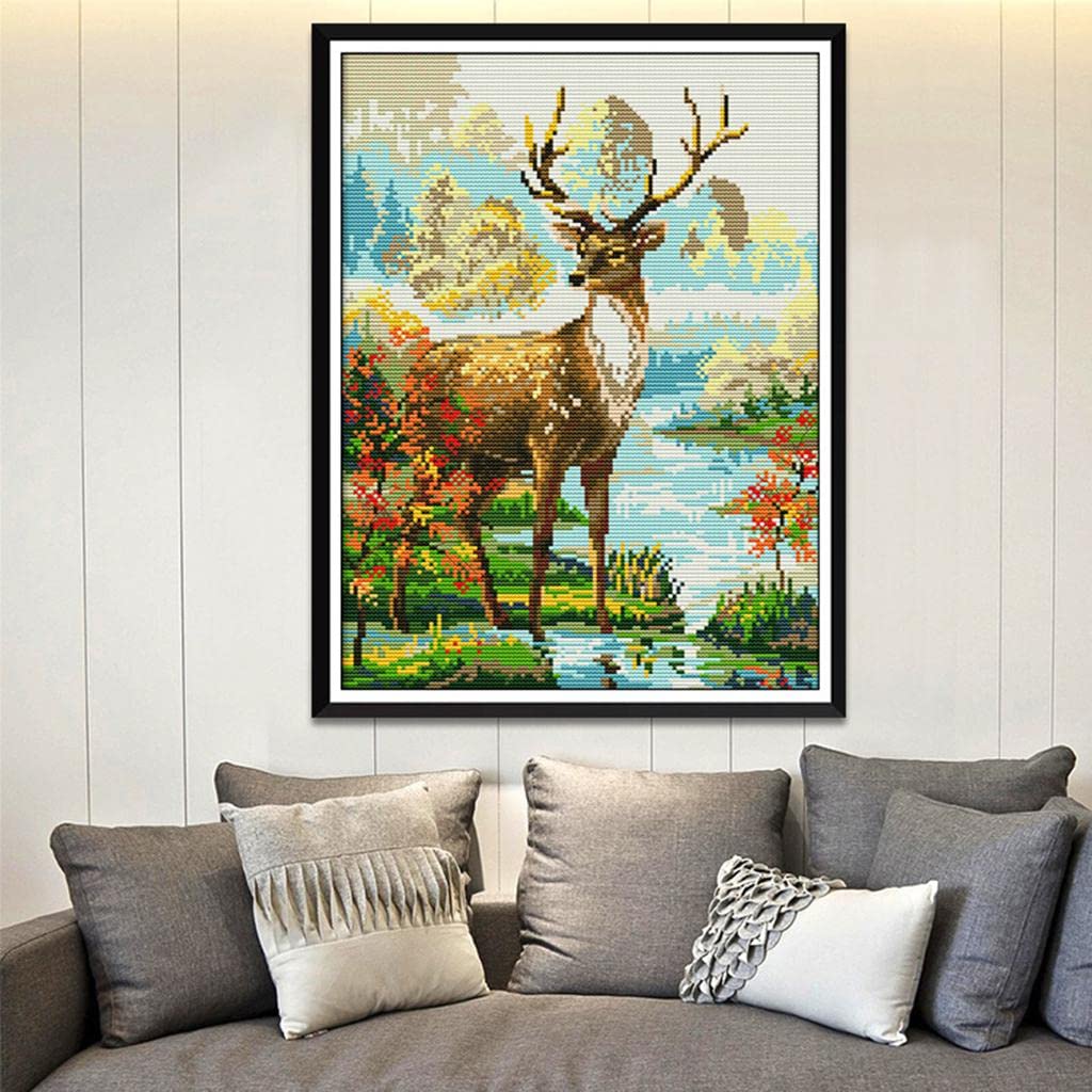 MYADDICTION Stamped Cross Stitch Kits Patterns Embroidery Kit - Animal Stag, 14 Counted 29x36cm-image-22