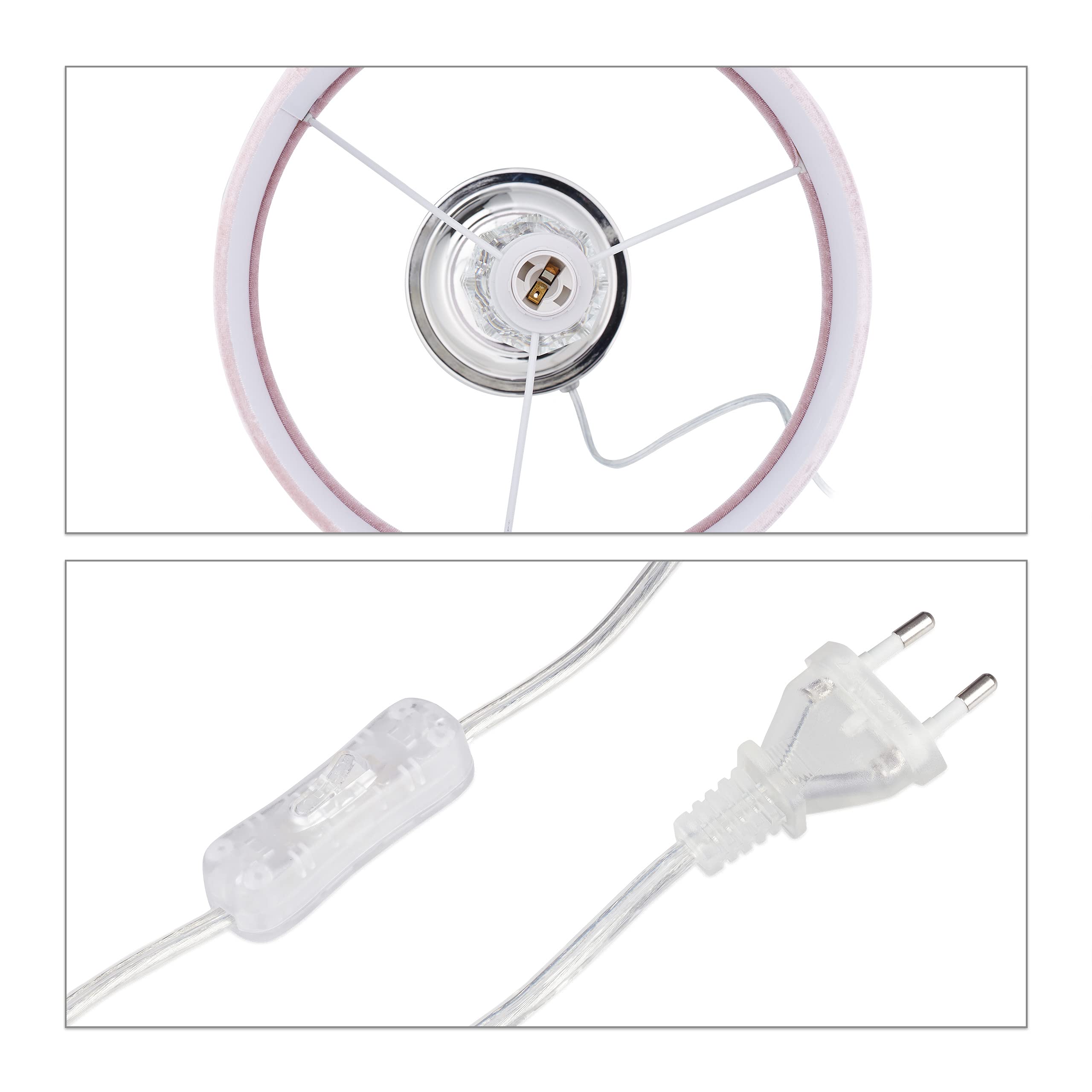 Relaxdays Tischlampe, Samt und Kristall, HxD: 47 x 26 cm, E14-Fassung, Nachttischlampe, indirekte Beleuchtung, rosa