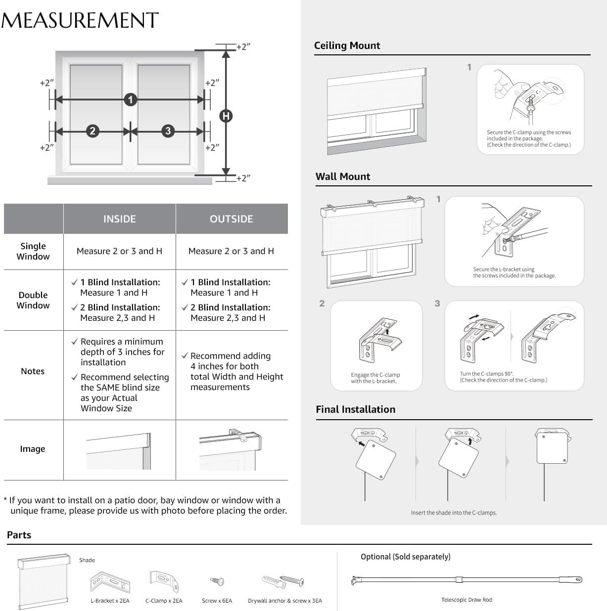Foiresoft Noiseless+ Cordless Solar Shades Roller Blinds for Windows Light Filtering 1% Openness 99 UV Protection Home Office UV Protection [White, W 34 x H 82 inch]