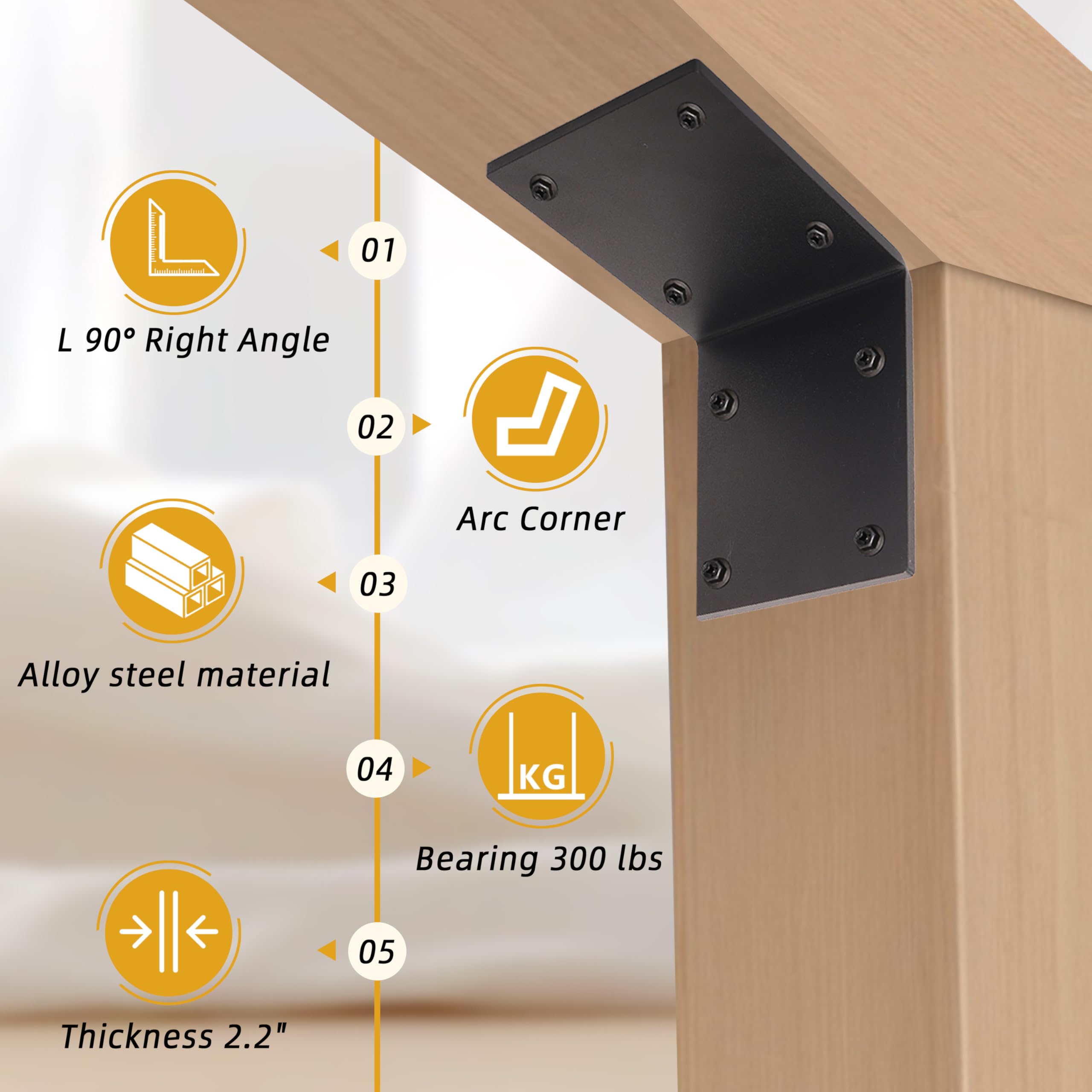 Confezione da 2 staffe angolari in acciaio resistente, 15,2 x 15,2 x 12,7 cm, staffa ad angolo retto a L, spessore 5,7 mm, staffa angolare per giunti in metallo, mensole in legno, supporto per mobili