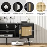 Rattan TV Stand for TVs up to 55'', Modern Entertainment Center with 2 Doors and 2 Open Shelves, Boho Media TV Console for Living Room, Farmhouse Console Table, Black
