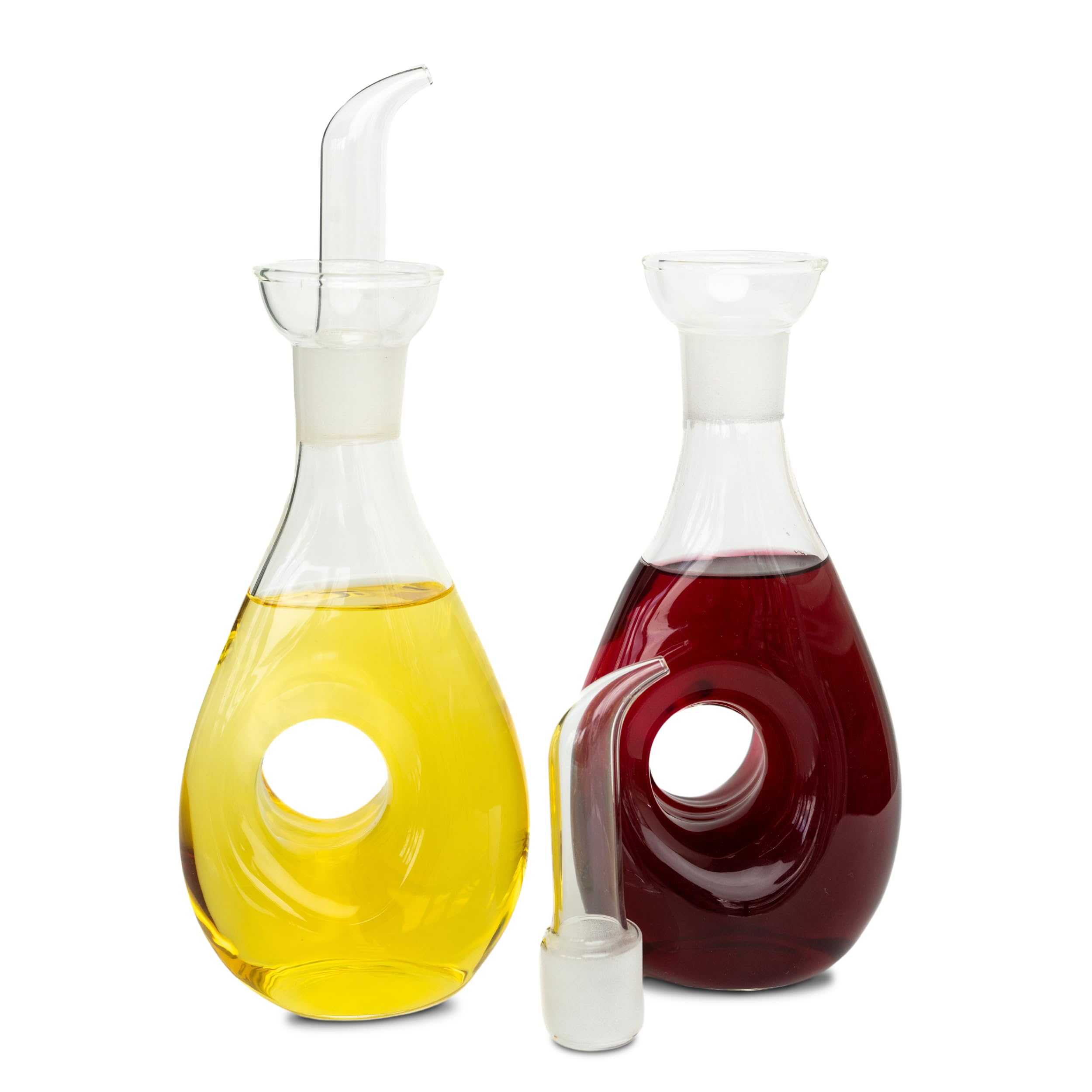 Oil and Vinegar Dispenser Set -14 oz Glass Oil Dispenser for kitchen with Pouring Spout - Aesthetic Unique Design for Easy Refill & Cleaning - Carafe Decanter Container for Kitchen (400ml, Set of 2)