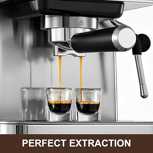 Miniatura 5 de Máquina de café expreso de 20 bares, cafetera de café con potente espumador de leche a vapor, cafetera de acero inoxidable con sistema de