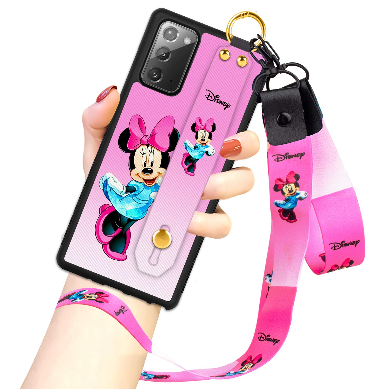 DISNEY COLLECTION Samsung Galaxy Note 20 5G Case, Pink Minnie Mouse Street Fashion Wrist Strap Band Protector Phone Cover Full-Body Bumper Lanyard Case for Galaxy Note 20 5G 6.7 Inch 2020