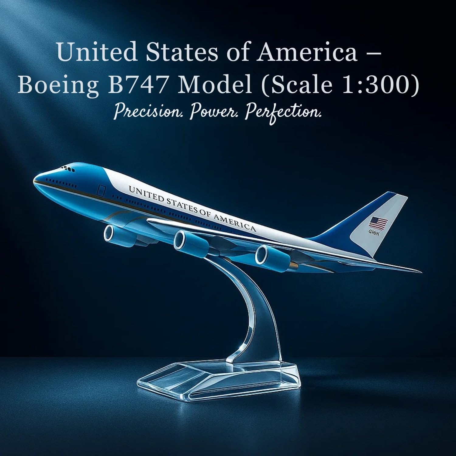Air Force One B747 1:300 Scale Model | 16cm Metal Die-Cast Airplane with Acrylic Stand | Collectible Jet Plane for Display, Gifts, Office Décor | Collectors, Pilots, Travel Enthusiasts