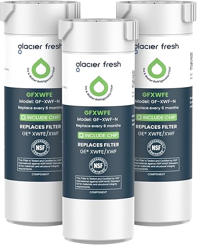 GLACIER FRESH Filtro de agua compatible con XWFE (chip integrado), repuesto para GE XWFE, filtro de agua para refrigerador XWF NSFANSI 42,