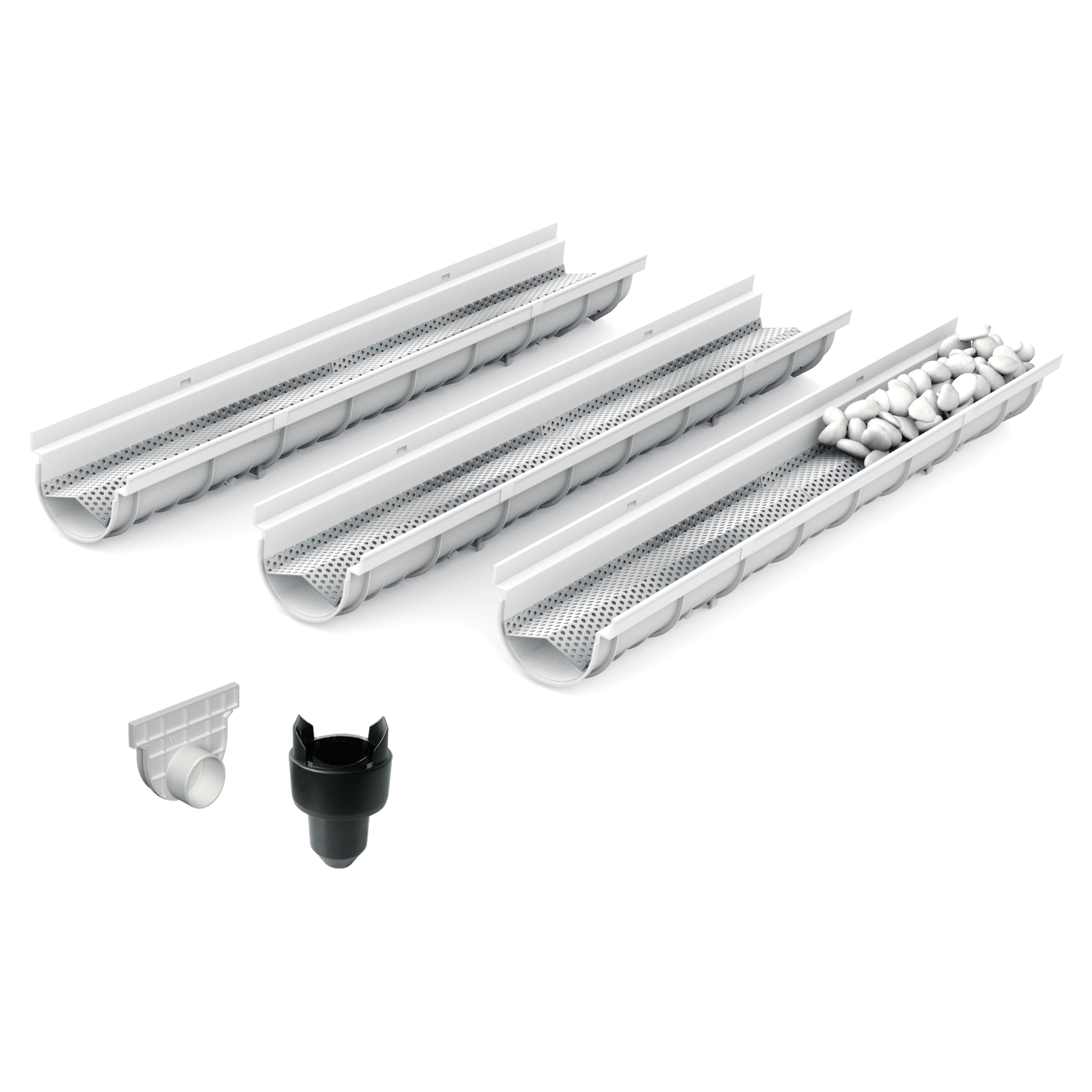 MEA Pack de 3 Caniveaux Extérieurs Décoratifs DECOSTONE – Tôle Perforée en Acier Galvanisé – Évacuation des Eaux ou Passage de Câbles – Passage Piéton – Largeur utile 10 cm
