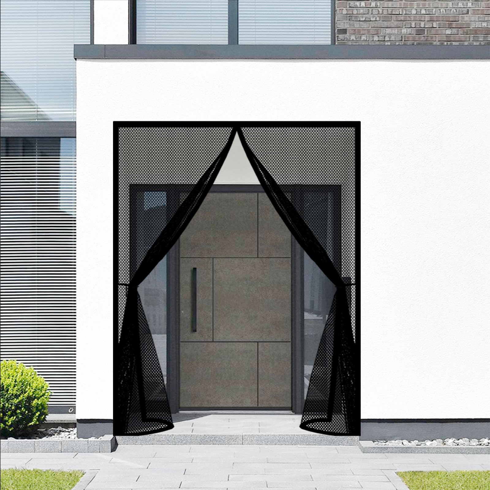 Guojun Black Fly Screens For Doors 122 X 230 Cm Powerful Magnets And Full Frame Magic Tape Cat Screen Door Hands Free No Drill Installation For Patio Bedroom Sliding Kitchen,