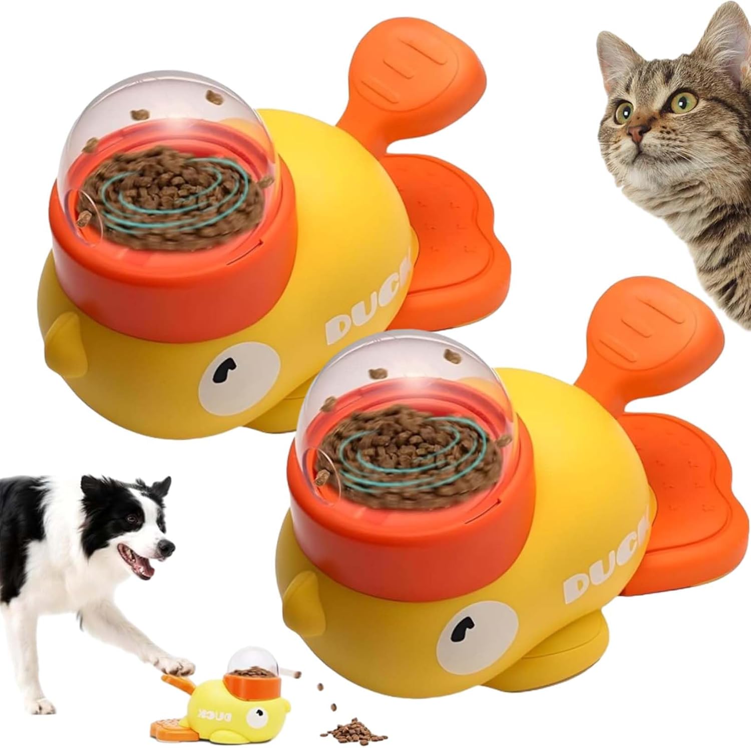 Dog Feeder Puzzle Toy Duck, Interactive Dog Treat Dispenser Toy, 2-in-1 Dogs Puzzle Feeder for Dogs & Cats, Slow Feeders for Training, Indoor/Outdoor Interactive Play (2Pcs A)