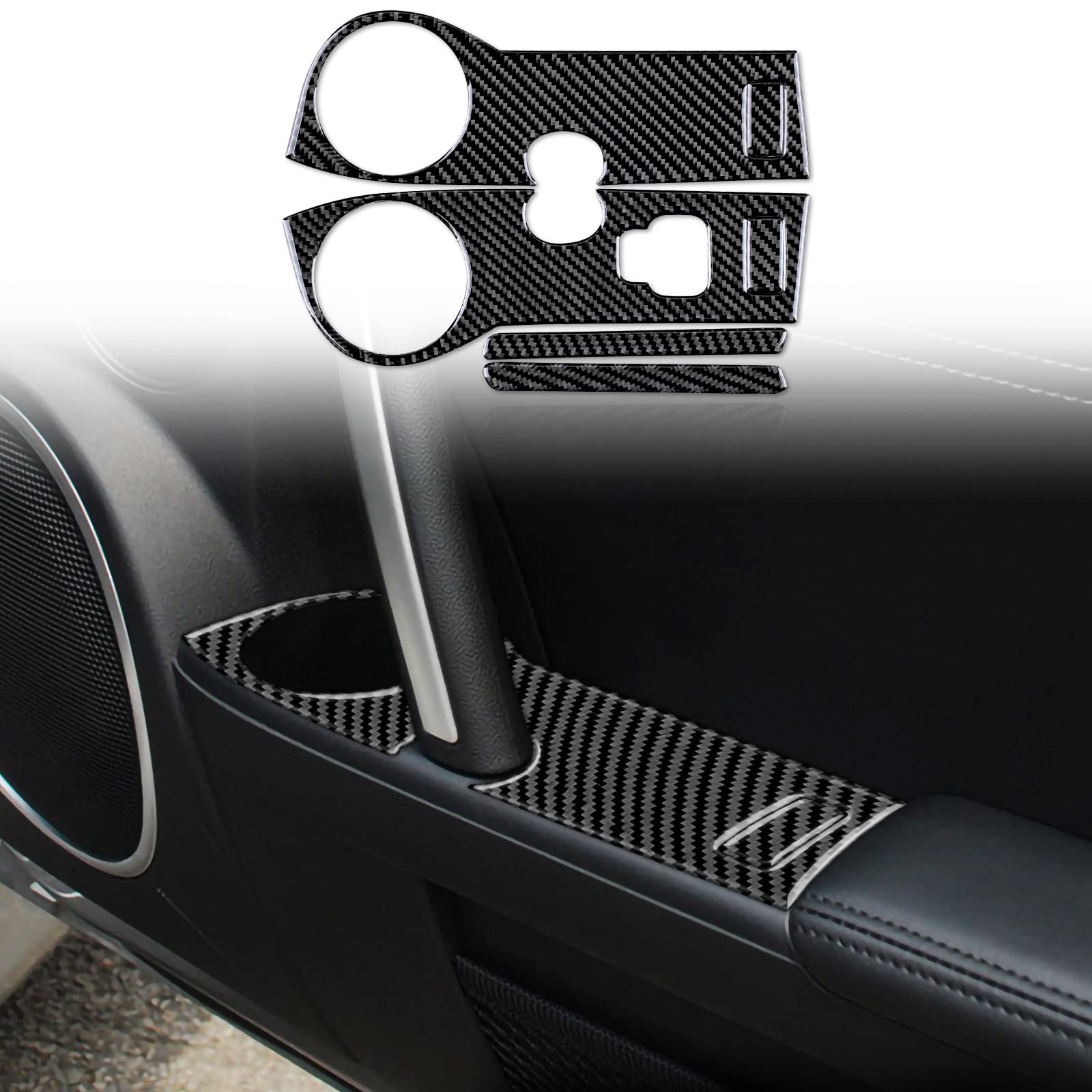 JUPIZEUS Carbon Fiber, for Mazda, Car Door Window Control Switch Panel Sticker Decor for Mazda MX-5 Miata MX5 2009 2010 2011 2012 2013 2014 2015, Interior Auto (Black)