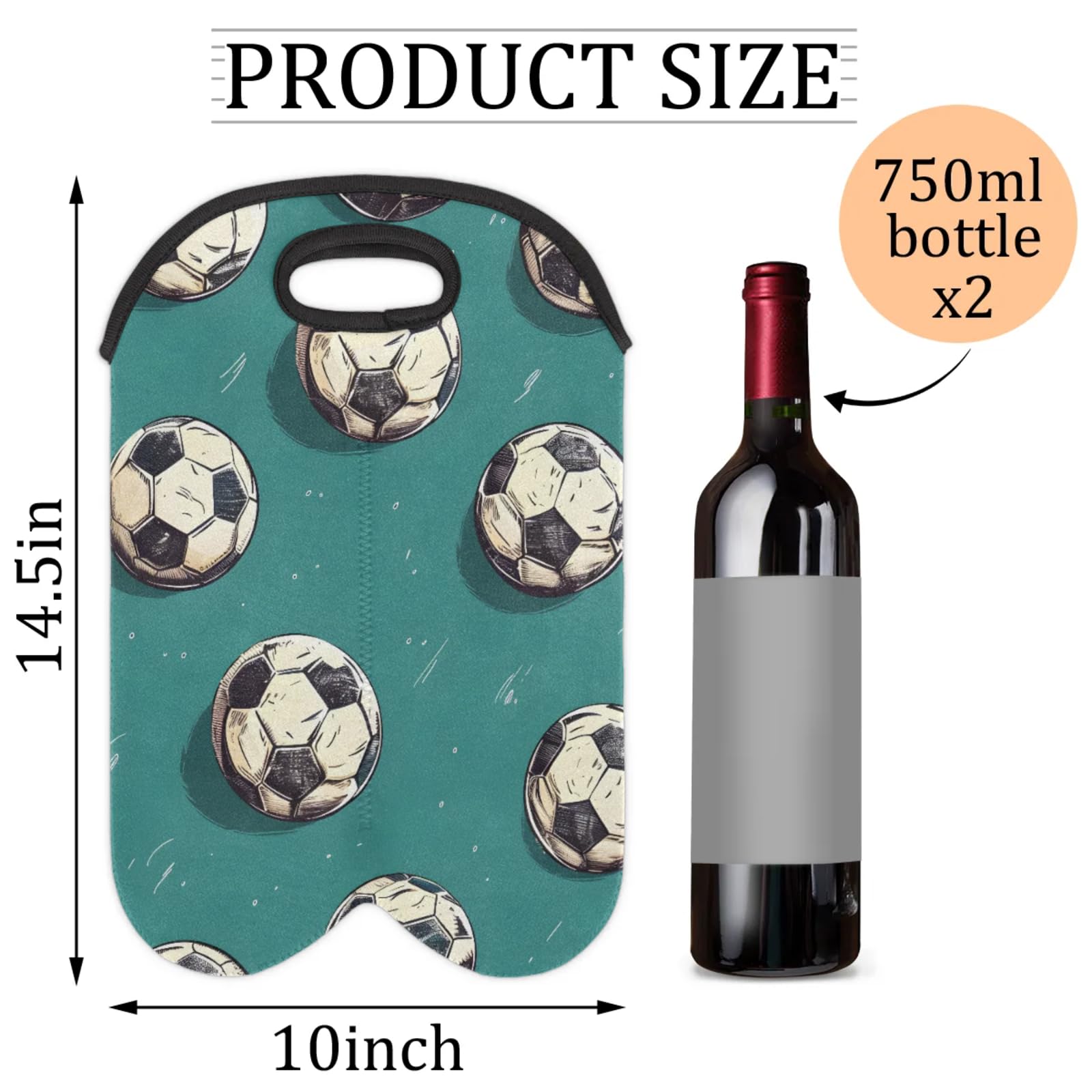 GzLeyigou 2 Bottles Abstract Football Wine Bag Sleeve Totes Neoprene Protective Wine Carrier Bag for Wine,Water, Champagne, Beer, Baby Bottles,Gift 14.5 x 10 Inches
