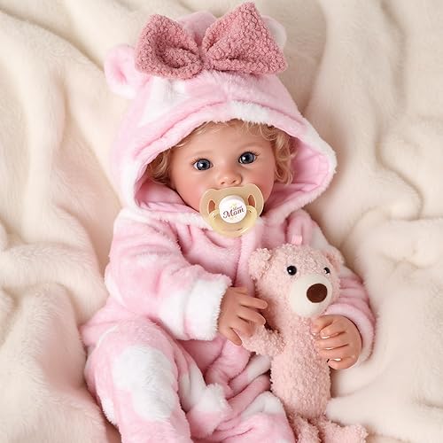 BABESIDE 17 Inch Lifelike Reborn Baby Dolls, Blonde Curly Hair Girl