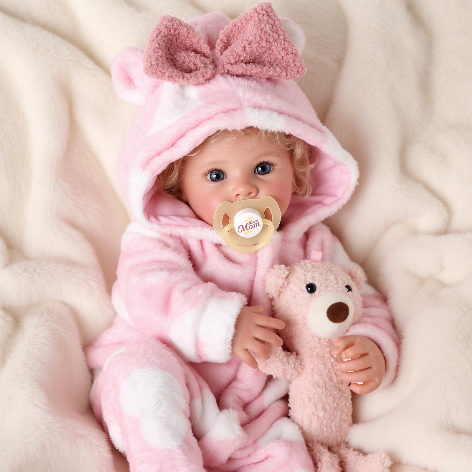 BABESIDE Lifelike Reborn-Baby Dolls 17 Inch Realistic Newborn Babies Doll Girl Soft Body Blond Curly Hair Real Life Dolls with Gift Box for Kids Age 3+ Collectors
