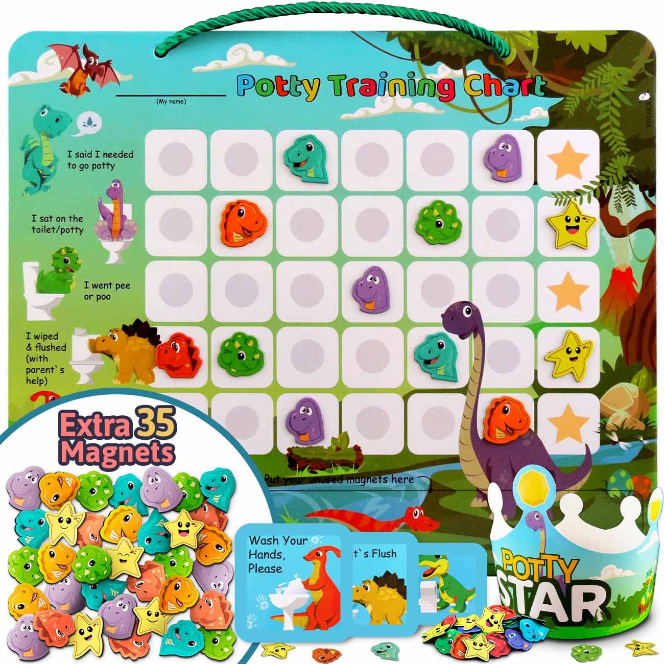 Putska Dinosaur & Extra Stickers Potty Training Chart for Toddler, Sticker Chart for Kids Potty Training, Reward Chart for kids, Reward Sticker Chart Kids Toilet Training, potty chart for boys & girls