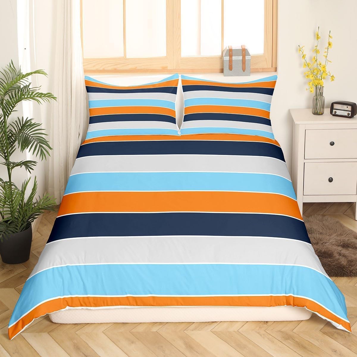 Housse de couette 3D imprimée bleu orange ultra doux pour lit 2 personnes