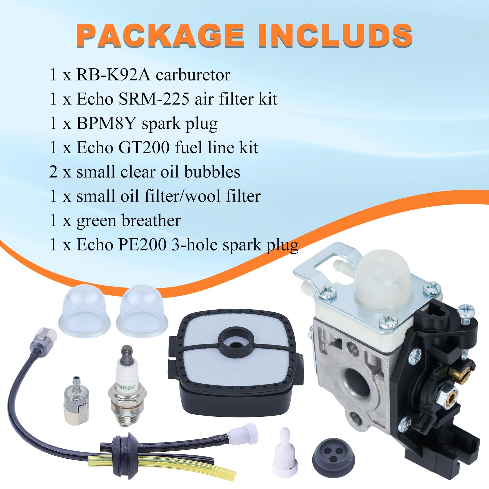 Kit de carburador A021004231 para cortasetos Echo HC-2420, HC-3020, HCS-3020, HCS-4020 y HC-2020, Incluye filtro de aire, bujía y junta, Reemplaza A021004900, A021004670