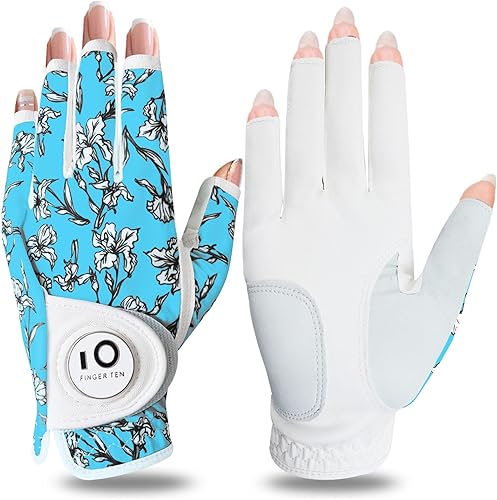 FINGER TEN Guantes de golf para mujer, mano izquierda y derecha, de cuero, con marcador de bola, guantes de colores para mujeres diestras y zurdas,