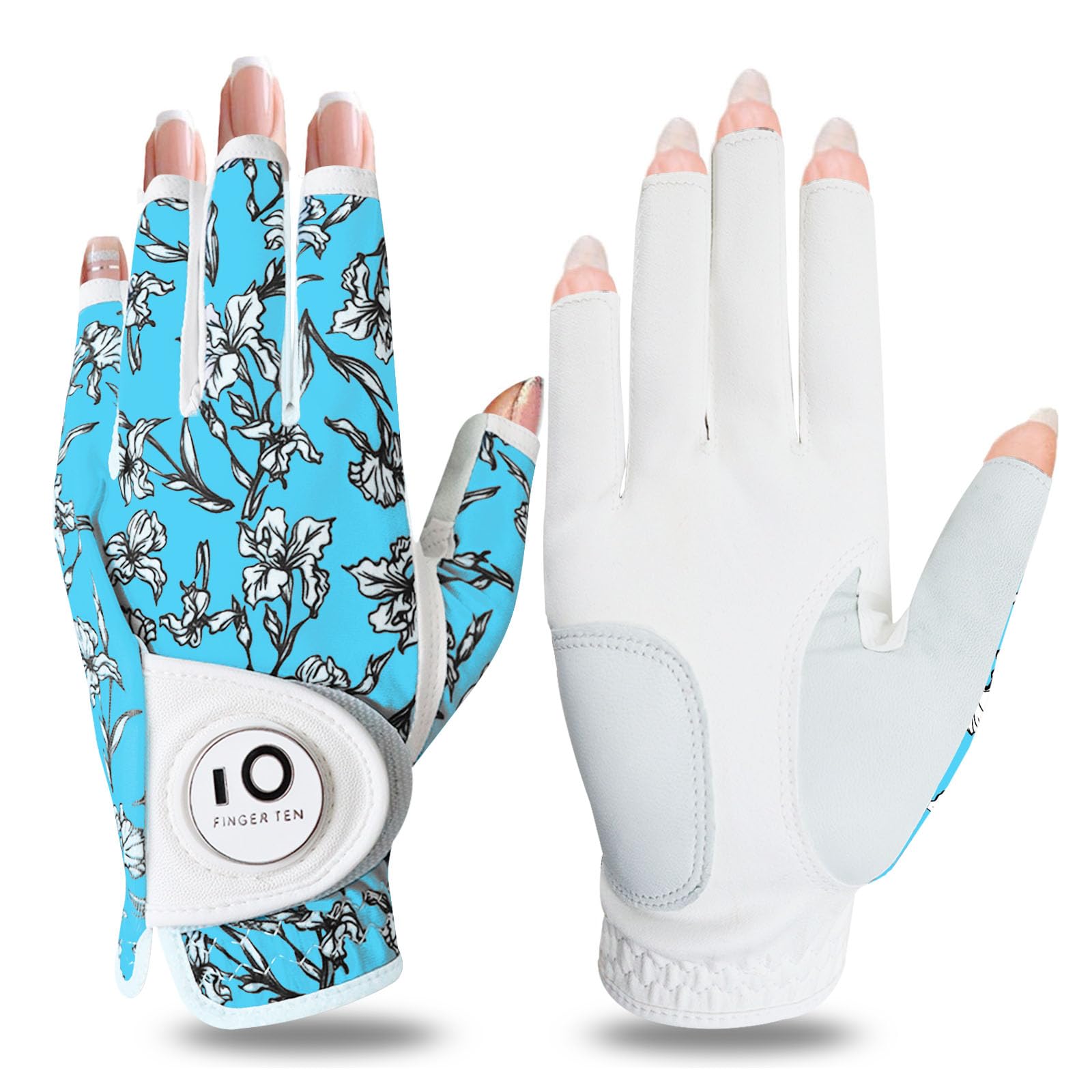 Golf Gloves Women Left Hand Right Leather with Ball Marker Full Finger/Nail Colors Pack, Womens Ladies Fashion All Weather Grip, Fit Size S M L XL