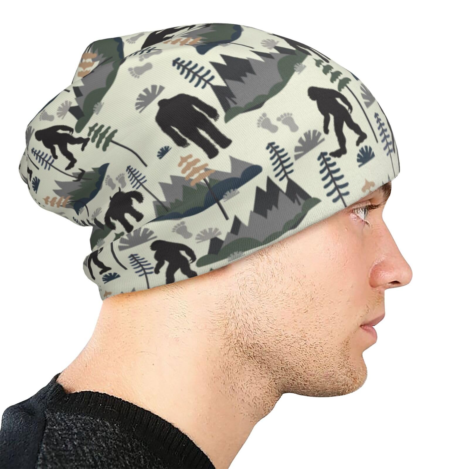 Gjlntrf Mountain Bigfoot Beanie Hat Warm Skull Cap Sasquatch hat Adult Knitted Hat Baggy Slouchy Chemo Cap for Women Men