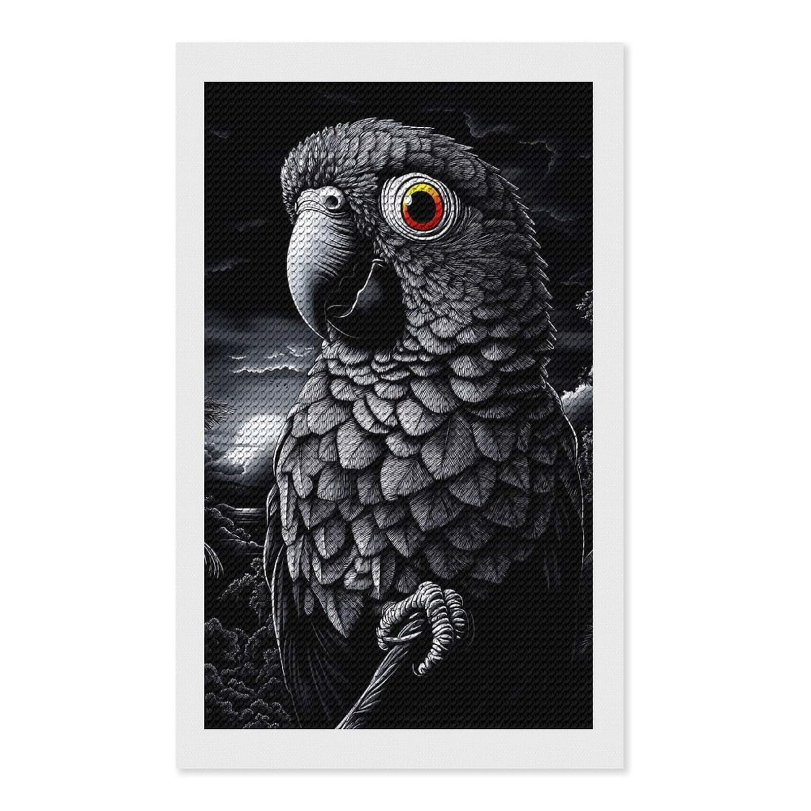 Junmoney Gray Parrot Night Portrait Diamond Painting Canvas Set 12"x20", Satisfying Creative Project, Easy to Follow Symbols, Fun Craft Experience