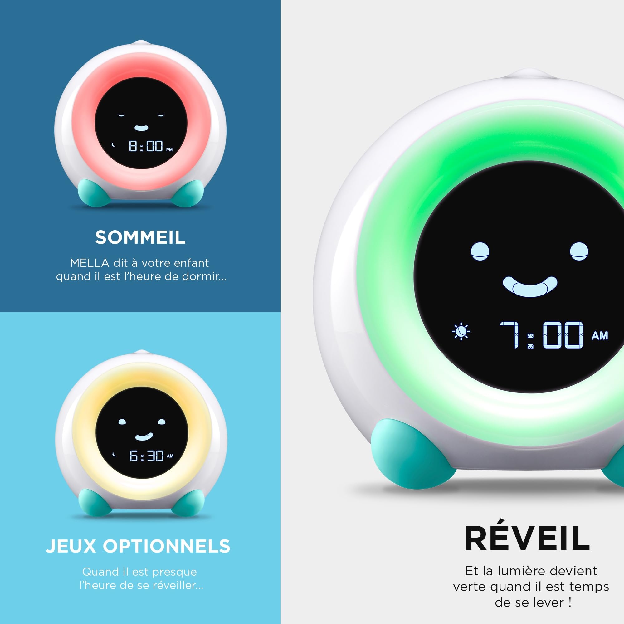 LittleHippo Mella Ready to Rise Appareil de Sommeil pour Enfant avec veilleuse et Machine sonore (Bleu Arctique)