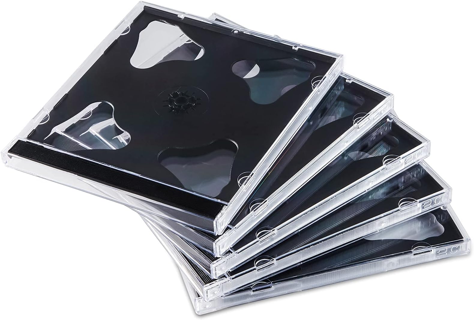 Maxtek 10.4 mm Standard Double (2 Discs Capacity) Clear CD Jewel Case with Black Tray, 50 Pack