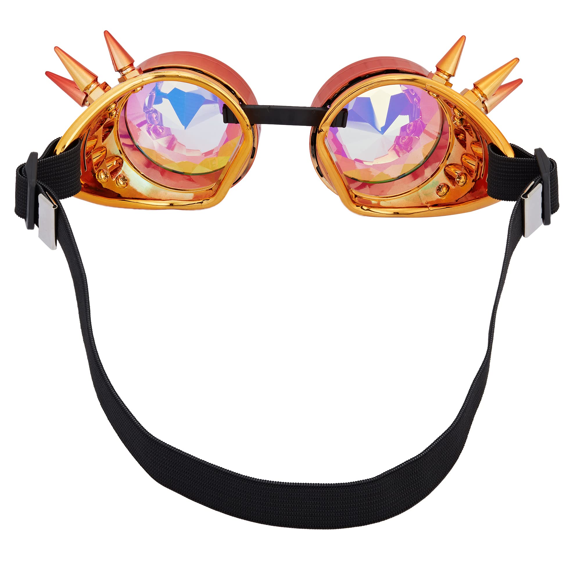 OMGREAT Kaleidoscope Glasses for Raves Steampunk Goggles with Rainbow Prism Diffraction Crystal Lenses, Red Orange (Spiked) - Image 6