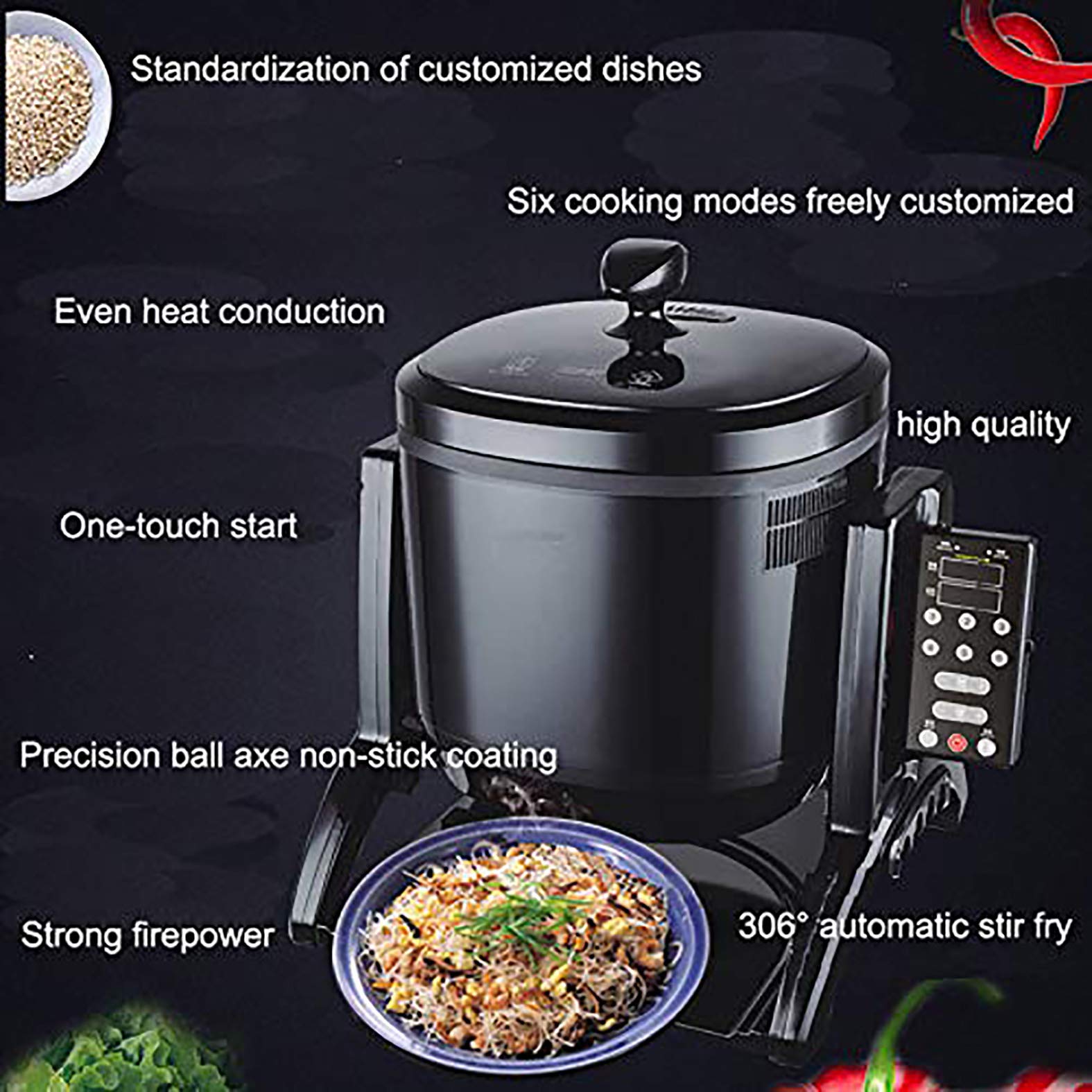 Nuova Macchina da Cucina Commerciale Casa Intelligente Automatica Pentola di Cottura A Tamburo Ad Alta Potenza Pentola 6L Grande Capacità Stir-Fry Pot